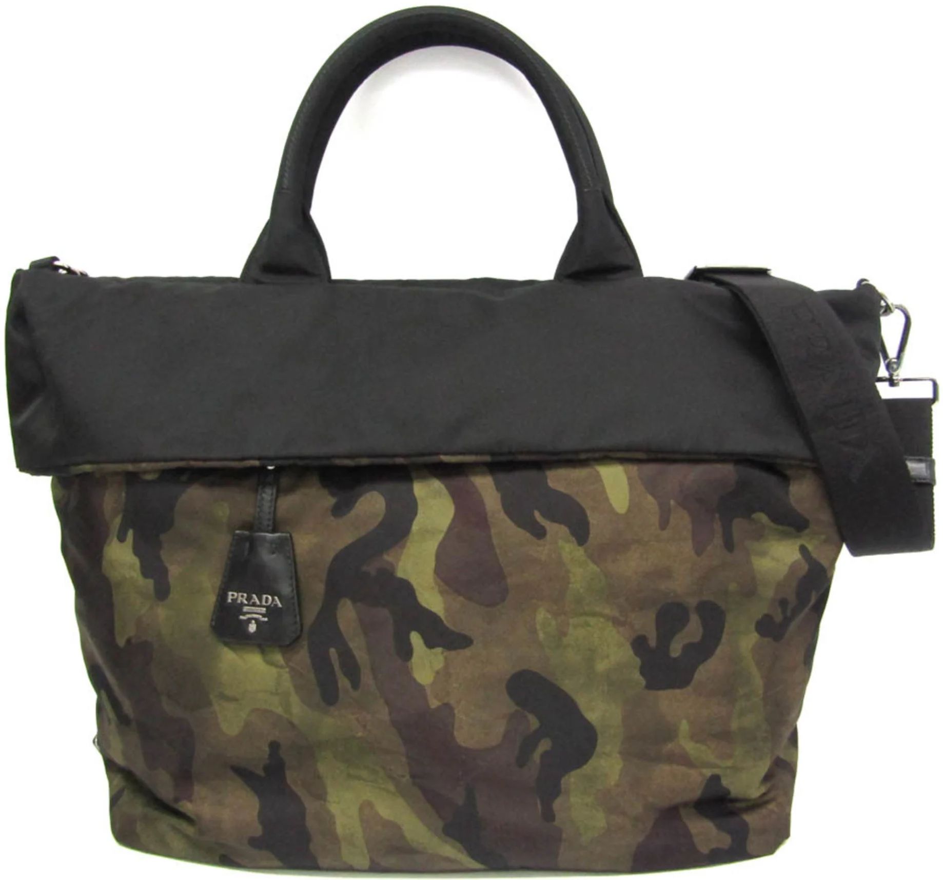 Prada Multi-Color Nylon Leather Handbag Shoulder Bag - Nylon - Black/Khaki by Prada - Refurbished - Very Good condition - US$984.99
