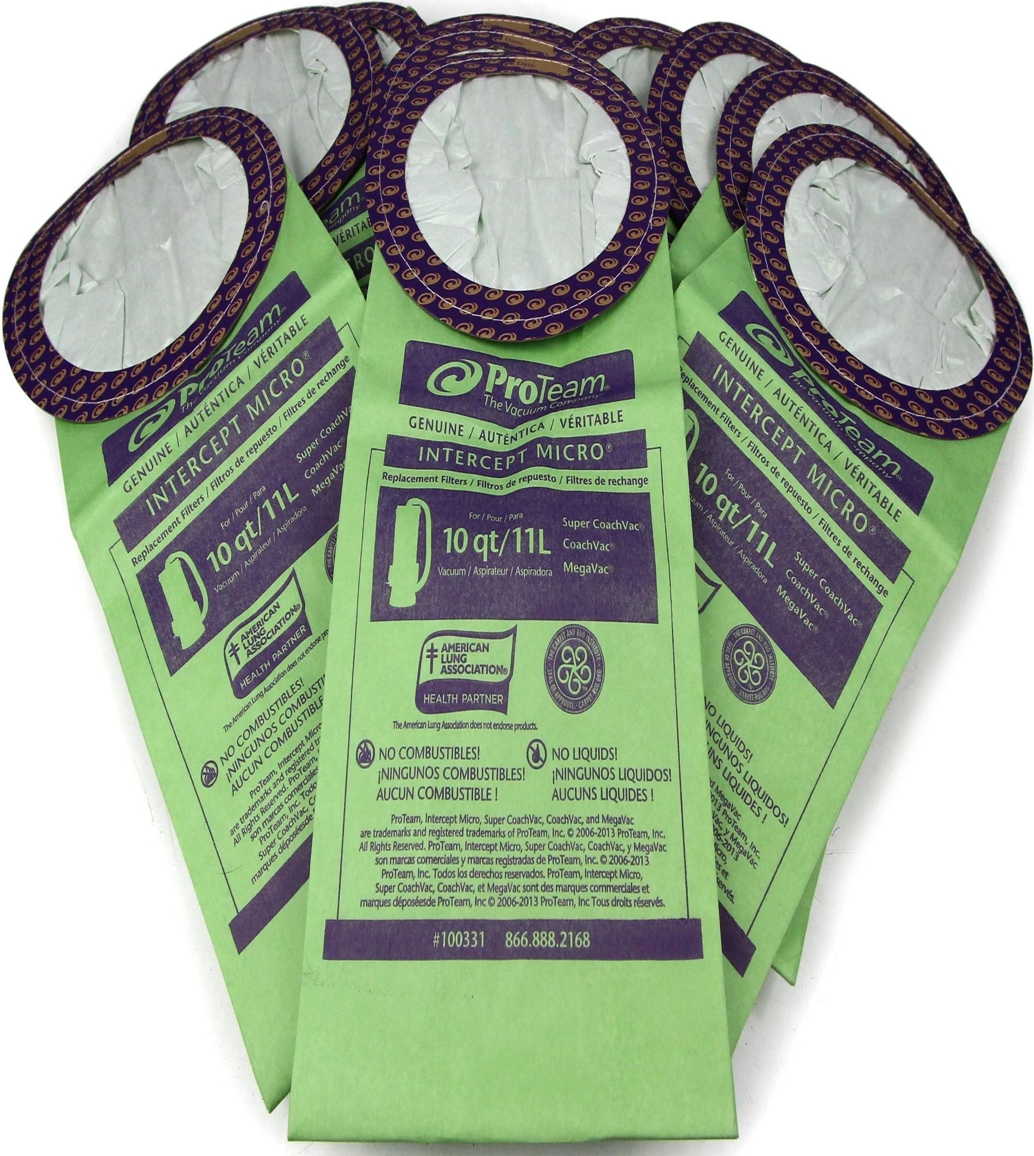 ProTeam Pack of 10 Fits (Coachvac | Super Coachvac | Megavac) - Green by ProTeam - Refurbished - Very Good condition - US$32.99