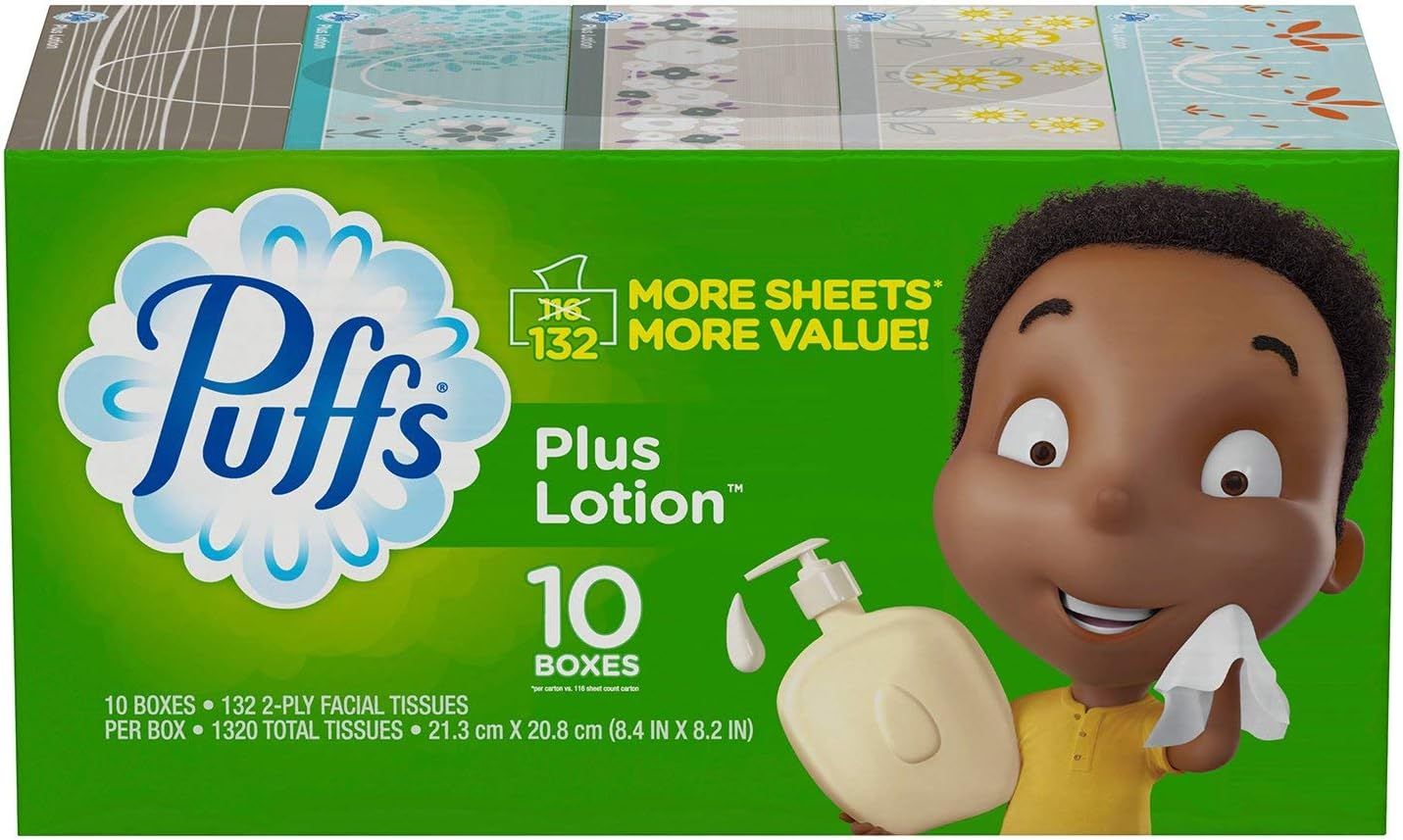 Puffs Plus Lotion Facial Tissues 132-Ply (10 Boxes) - Green by Puffs - Refurbished - Very Good condition - US$37.08