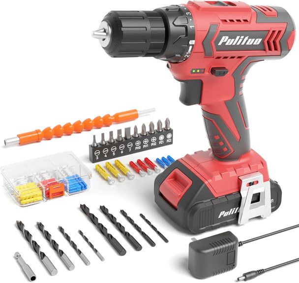 Pulituo DC-7120S Cordless Drill Set 20V Electric Battery and Charger - Red by Pulituo - Refurbished - Very Good condition - US$34.62