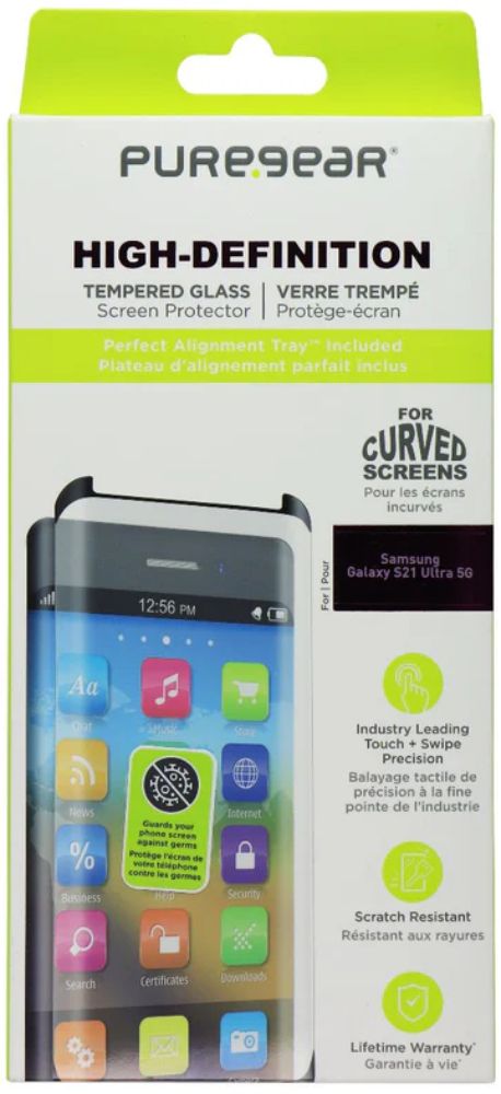 PureGear High-Definition Tempered Glass Screen Protector for Galaxy S21 Ultra 5G - Clear by PureGear - Refurbished - Brand New condition - US$11.33
