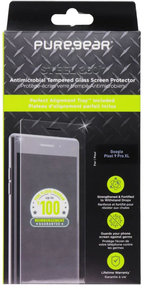 PureGear Steel 360 Antimicrobial Tempered Glass Screen Protector for Google Pixel 9 Pro XL - Transparent - Brand New by PureGear - Image 4