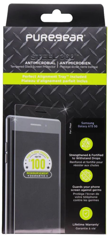 PureGear Steel 360 Series Tempered Glass Screen Protector for Galaxy A15 5G - Clear by PureGear - Refurbished - Brand New condition - US$10.43