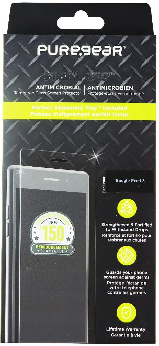 PureGear Steel 360 Series Tempered Glass with Alignment Tray for Google Pixel 6 - Clear by PureGear - Refurbished - Brand New condition - US$8.78