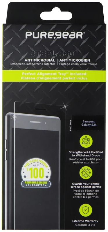 PureGear Steel 360 Tempered Glass Protector for Samsung Galaxy S24 - Clear by PureGear - Refurbished - Brand New condition - Image 2