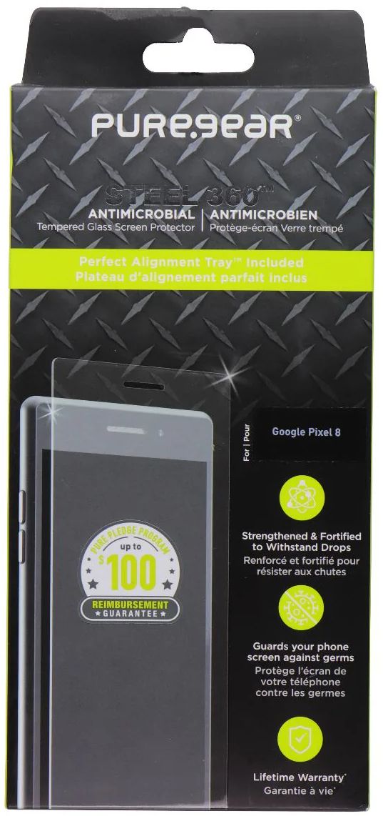 PureGear Steel 360 Tempered Glass Screen Protector for Google Pixel 8 - Clear by PureGear - Refurbished - Brand New condition - US$10.55