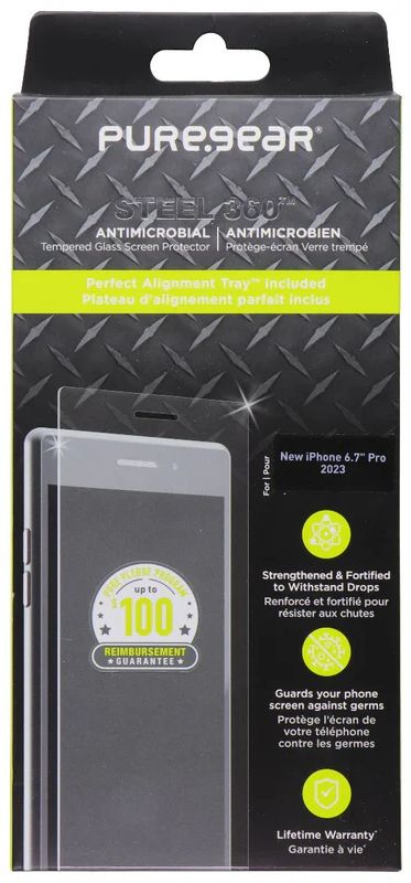 PureGear Steel 360 Tempered Glass Screen Protector for iPhone 15 Pro Max - Clear by PureGear - Refurbished - Brand New condition - Image 3