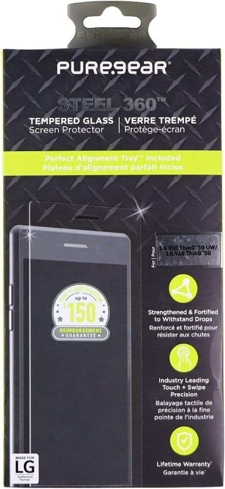 PureGear Steel 360 Tempered Glass Screen Protector for LG V60 ThinQ 5G - Clear by PureGear - Refurbished - Brand New condition - US$8.78