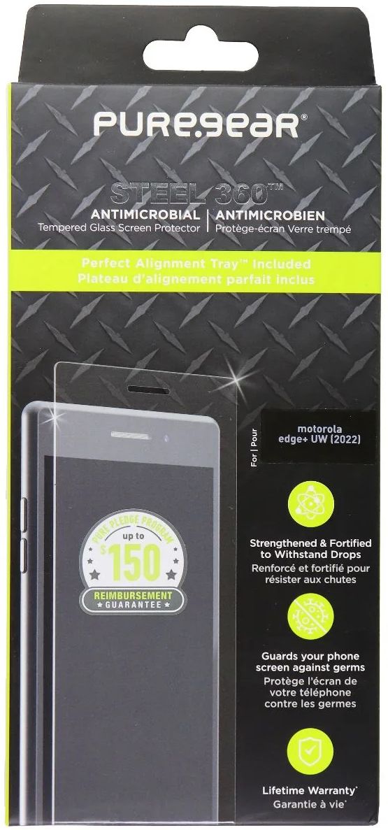 PureGear Steel 360 Tempered Glass Screen Protector for Motorola Edge+ 5G UW (2022) - Clear by PureGear - Refurbished - Brand New condition - US$9.48