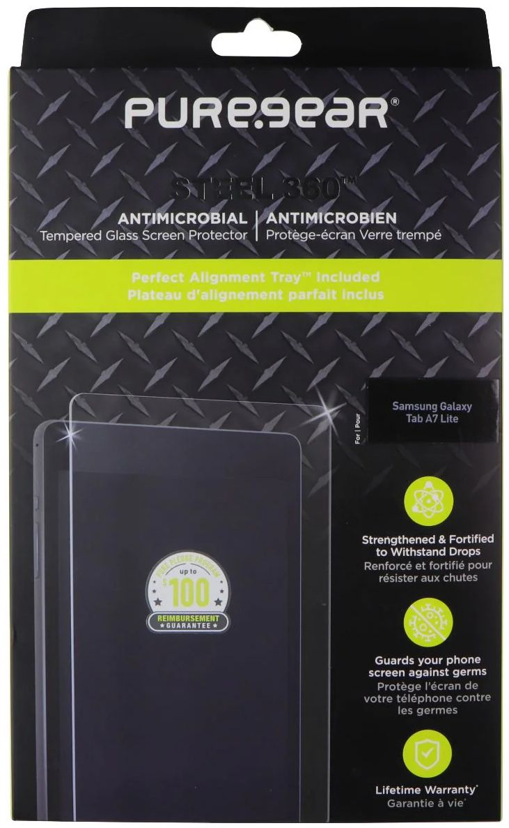 PureGear Steel 360 Tempered Glass Screen Protector with Alignment Tray for Galaxy Tab A7 Lite - Clear by PureGear - Refurbished - Brand New condition - US$8.78