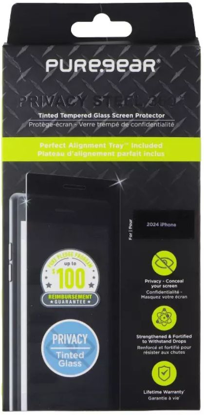 PureGear Steel 360 degrees Tinted Tempered Glass Screen Protector for iPhone 15 Pro - Privacy by PureGear - Refurbished - Brand New condition - US$26.93