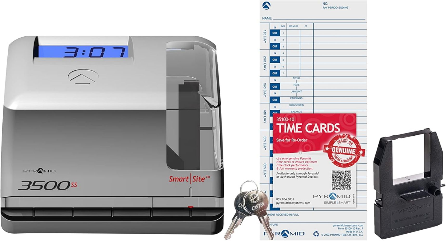 Pyramid 3500ss SmartSite Time Clock & Document Stamp - Gray by Pyramid - Refurbished - Premium condition - CA$191.49