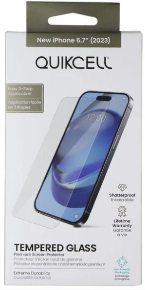 Quikcell Tempered Glass Screen Protector for iPhone 15 Plus - Clear by Quikcell - Refurbished - Brand New condition - US$11.04