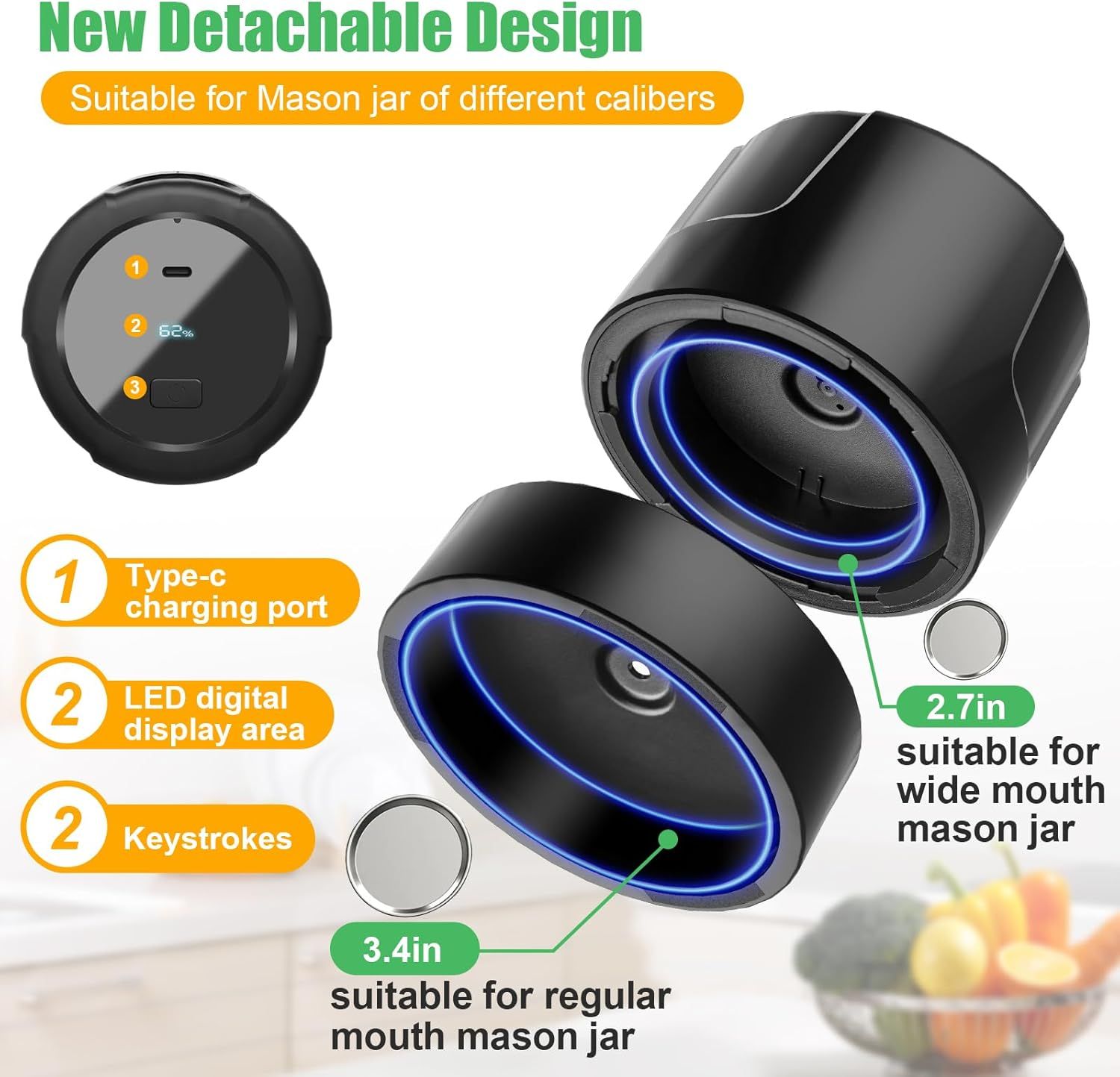 Racazl M12 Elecric Mason Jar Vacuum Sealer - Black by Racazl - Image 3