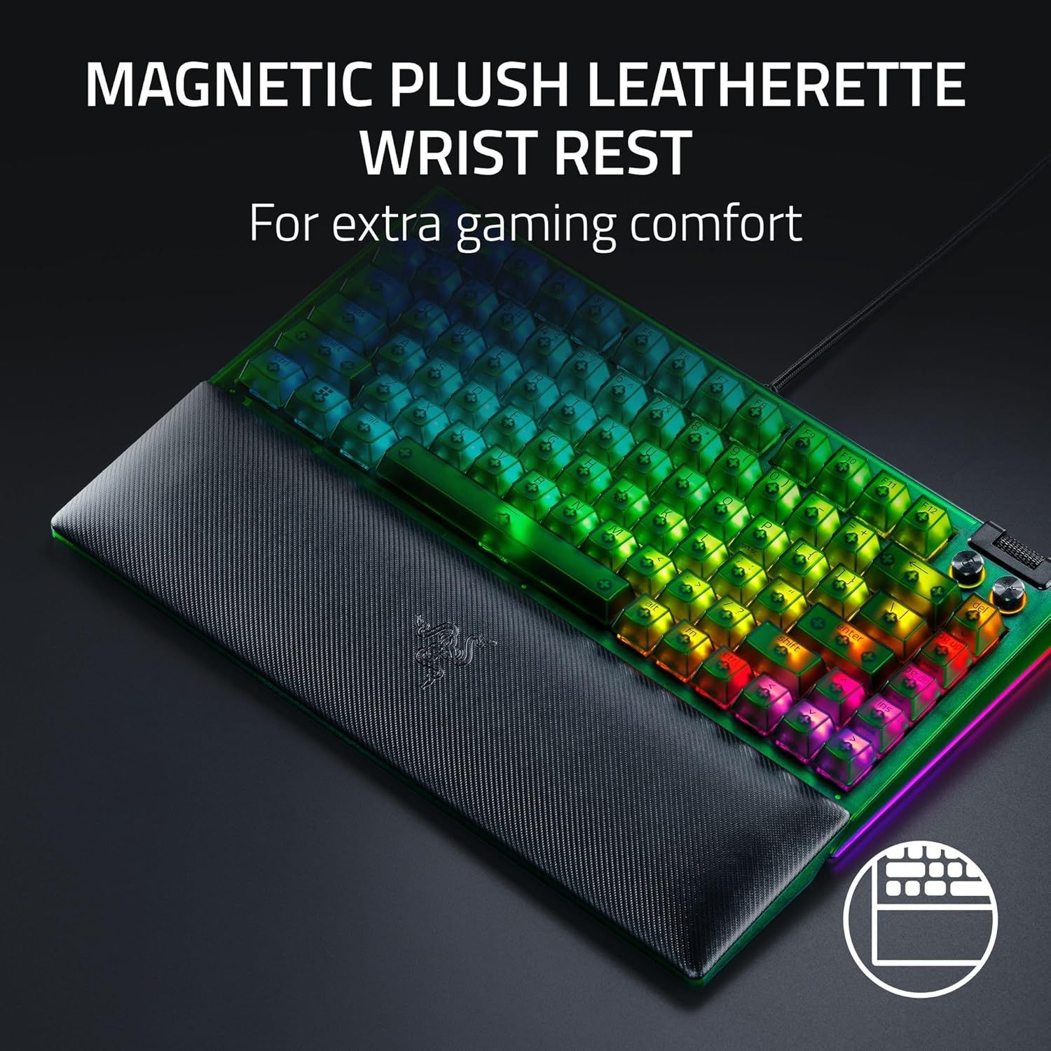 Razer BlackWidow V4 75% Hot-Swappable Mechanical Keyboard (Orange Switches) - Phantom Green by Razer - Refurbished - Very Good condition - Image 12