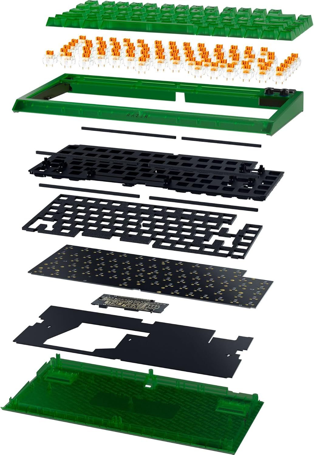 Razer BlackWidow V4 75% Hot-Swappable Mechanical Keyboard (Orange Switches) - Phantom Green by Razer - Refurbished - Very Good condition - Image 6