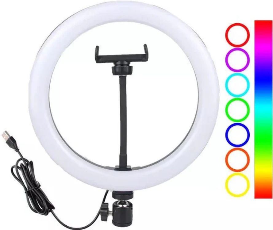 RGB Ring Light Selfie 10” with 65" Tripod Stand & Phone Holder - White - Refurbished - Very Good condition - CA$50.98