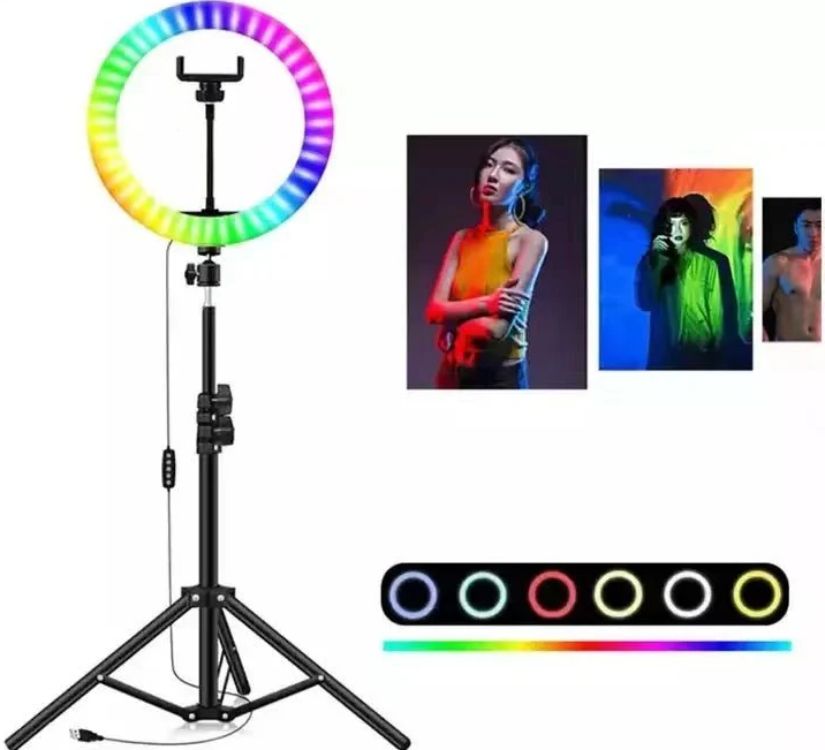 RGB Ring Light Selfie 10” with 65" Tripod Stand & Phone Holder - White - Refurbished - Very Good condition - Image 2