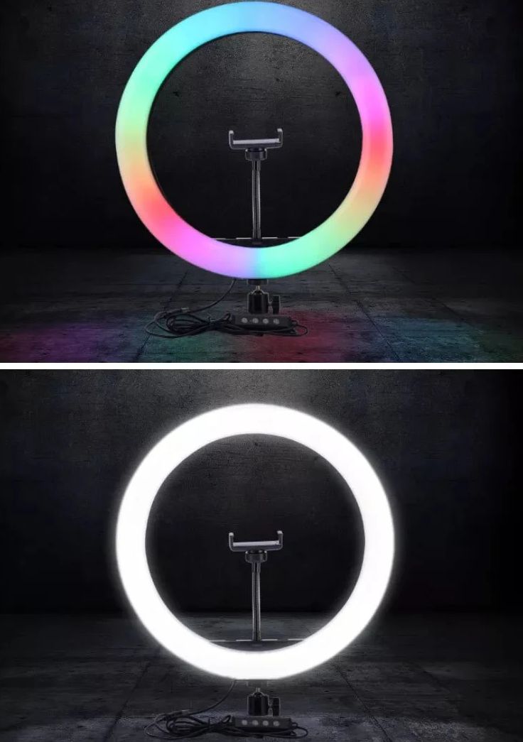 RGB Ring Light Selfie 10” with 65" Tripod Stand & Phone Holder - White - Refurbished - Very Good condition - Image 3