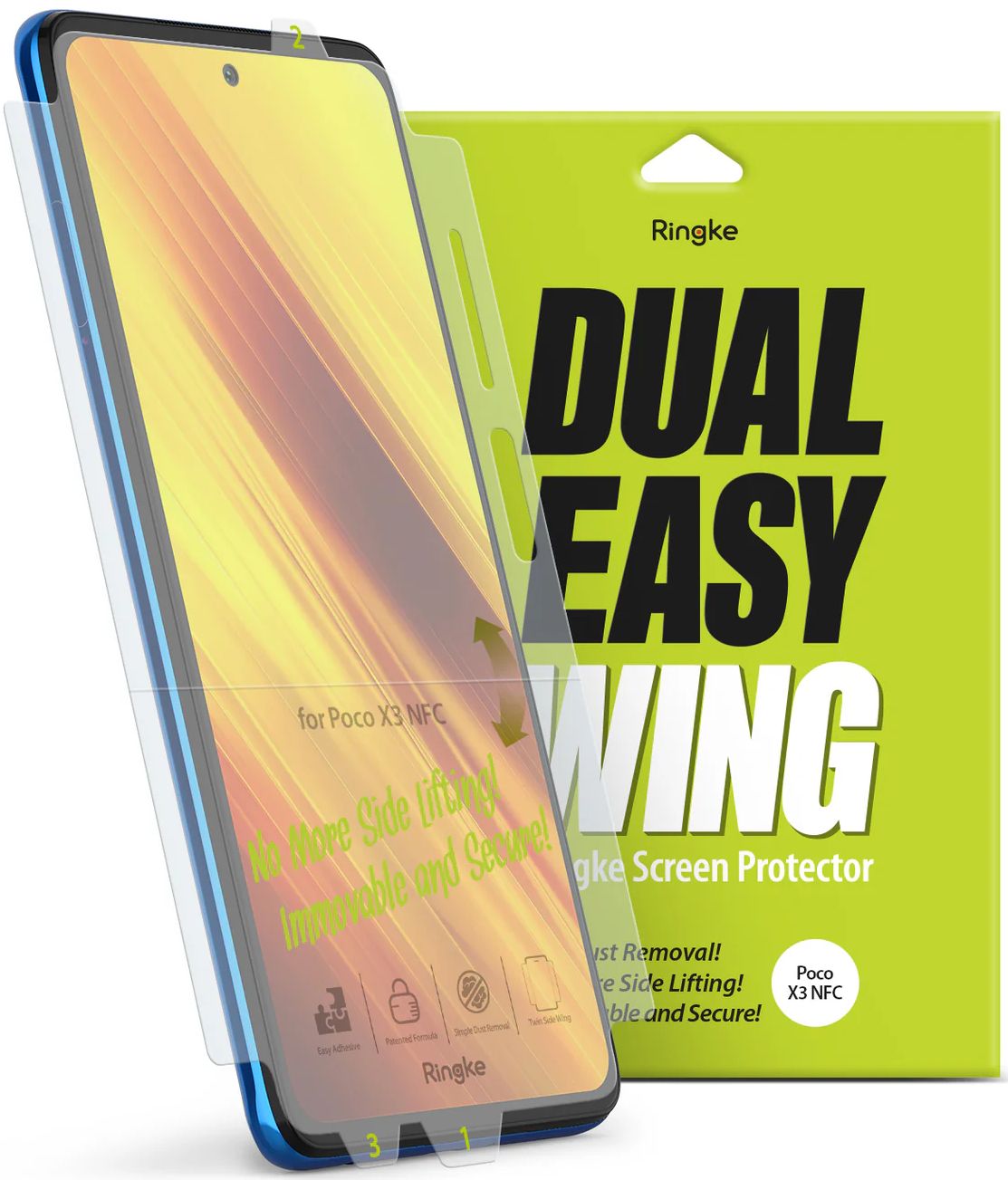 Ringke Dual Easy Wing Screen Protector for Xiaomi Poco X3 NFC (2 Pack) - Clear by Ringke - Refurbished - Brand New condition - US$8.78