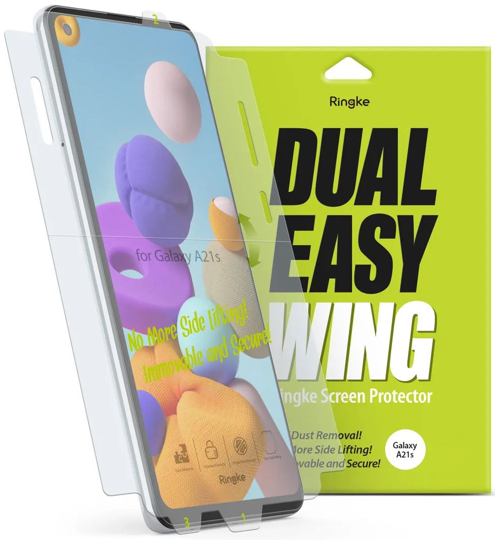 Ringke Dual Easy Wing Screen Protector fo Samsung Galaxy A21s (2 Pack) - Clear by Ringke - Refurbished - Brand New condition - US$8.78