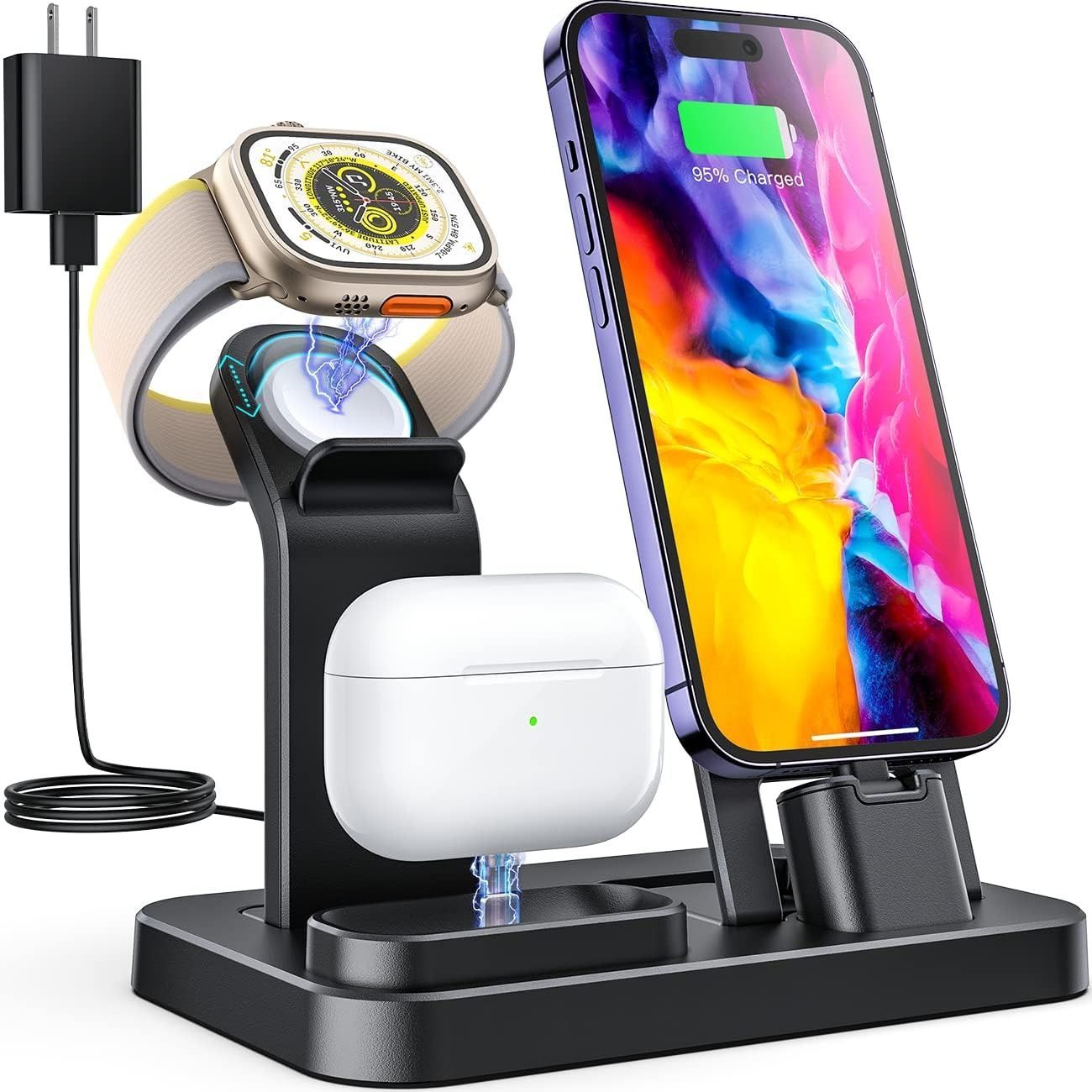 RJR Updated 3 in 1 Charging Station for Apple Devices - Black by RJR - Refurbished - Very Good condition - Image 2