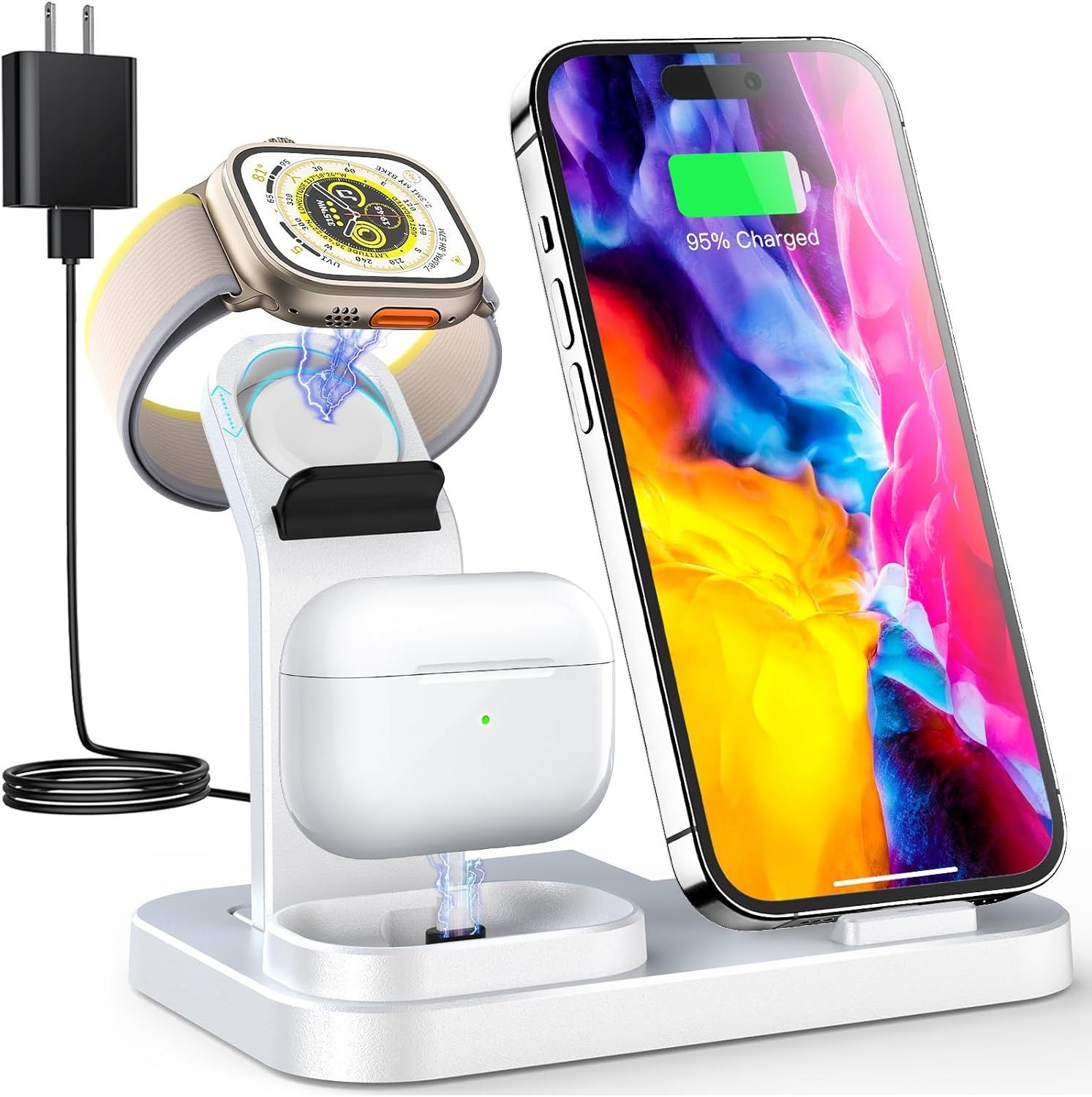 RJR Updated 3 in 1 Charging Station for Apple Devices - White by RJR - Refurbished - Very Good condition - US$29.48