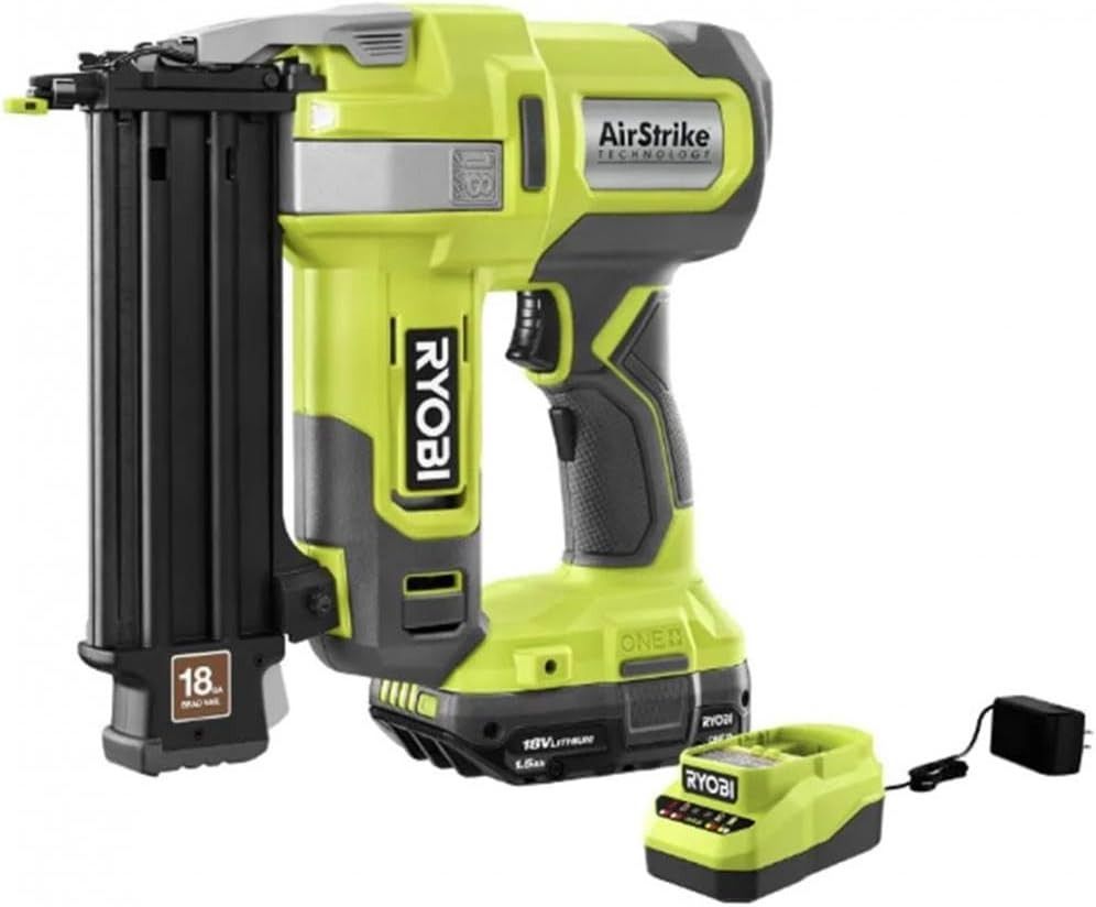 RYOBI 18V ONE+ AirStrike 18GA Brad Nailer Kit P321K - Black/Green by RYOBI - Refurbished - Very Good condition - US$162.48