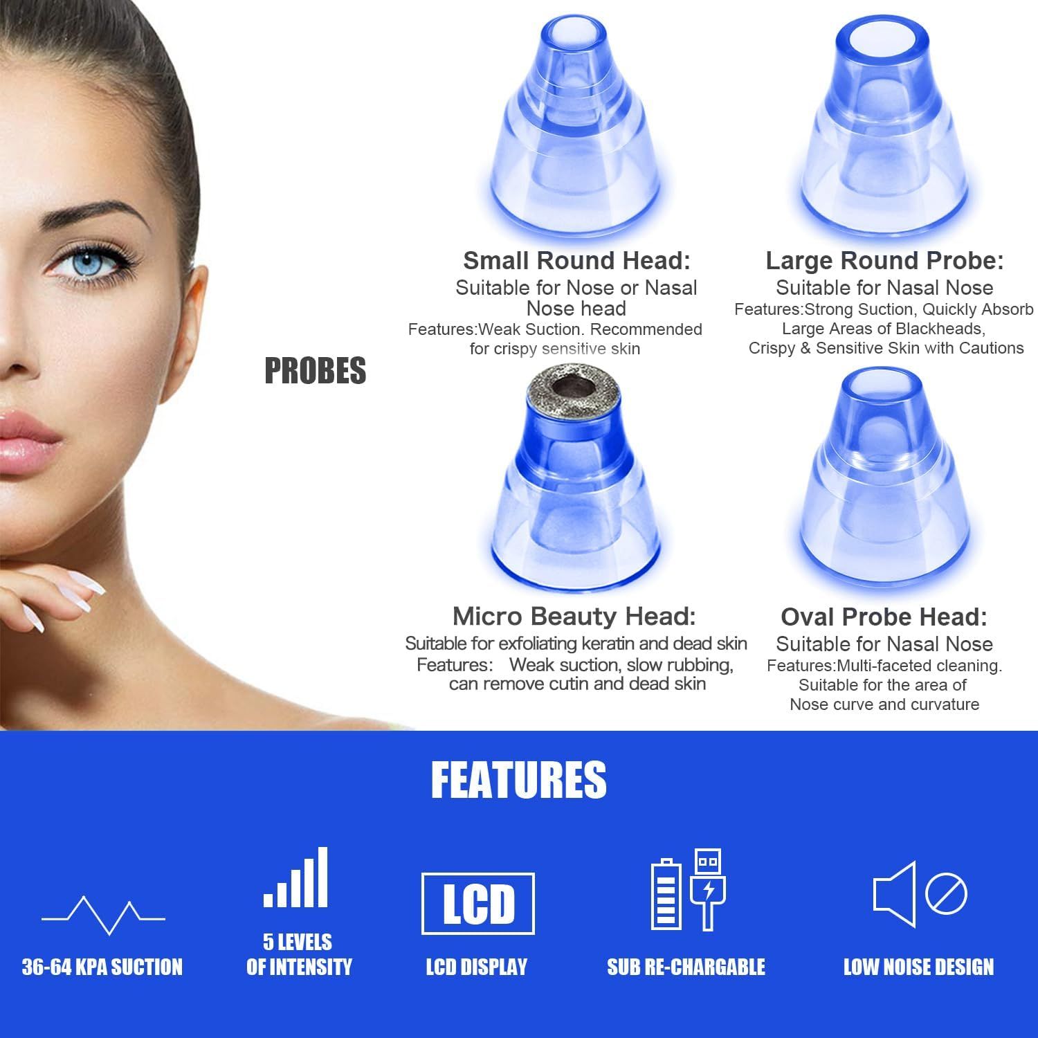 SACATO HTY-2 Blackhead Remover Pore Vacuum - Blue by SACATO - Refurbished - Very Good condition - Image 2