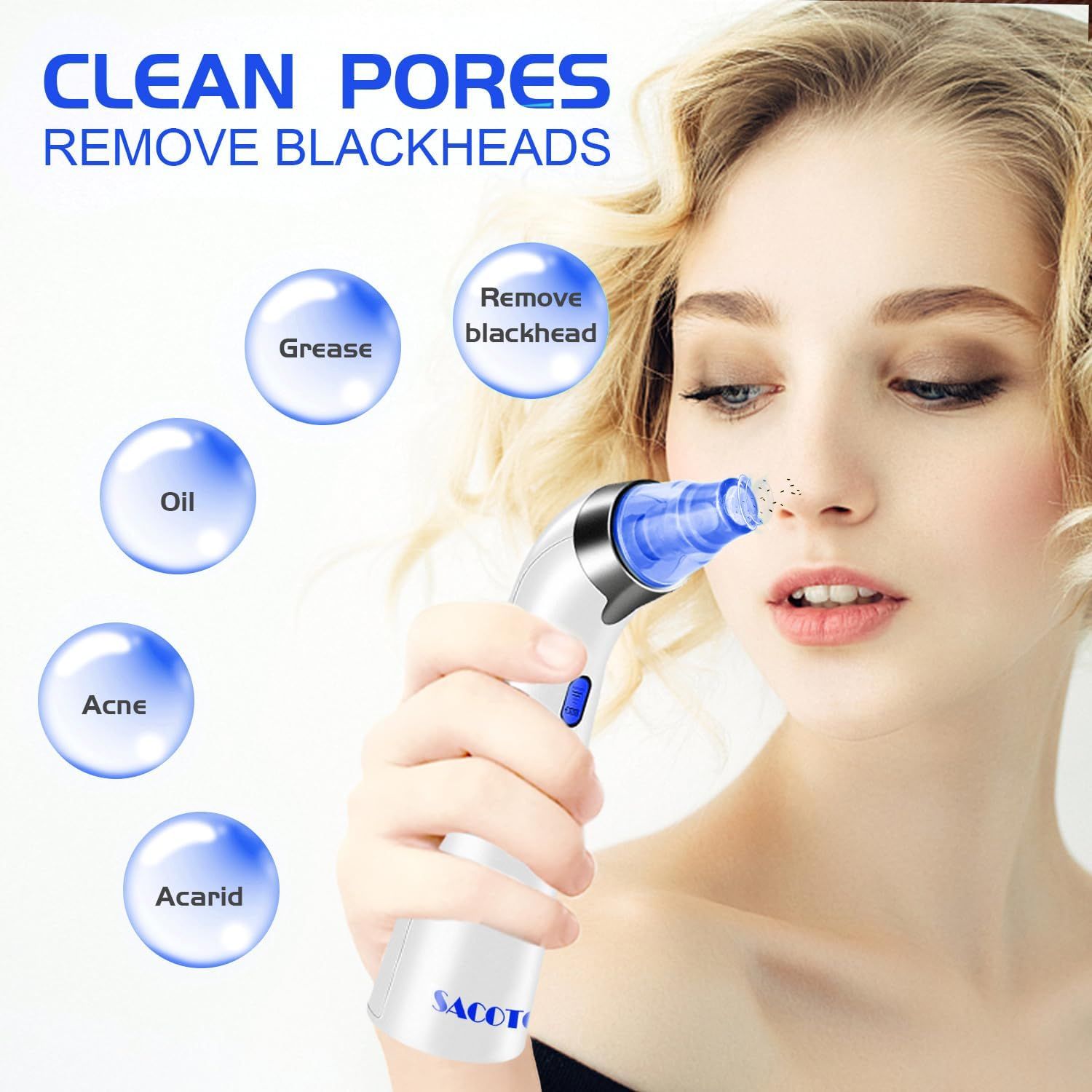 SACATO HTY-2 Blackhead Remover Pore Vacuum - Blue by SACATO - Refurbished - Very Good condition - Image 3