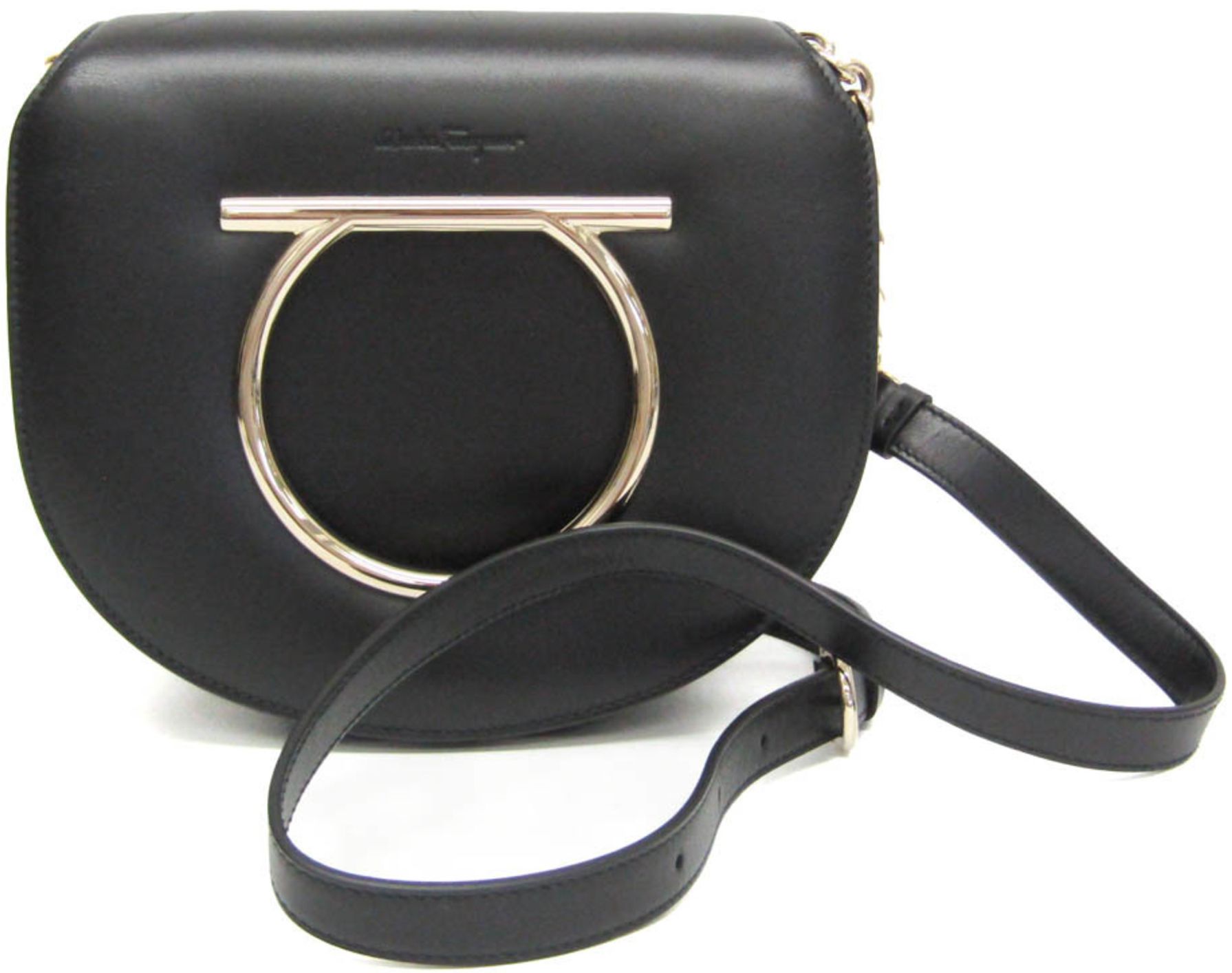 Salvatore Ferragamo Gancini Leather Handbag Shoulder Bag - Leather - Black by Salvatore Ferragamo - Refurbished - Very Good condition - US$726.99