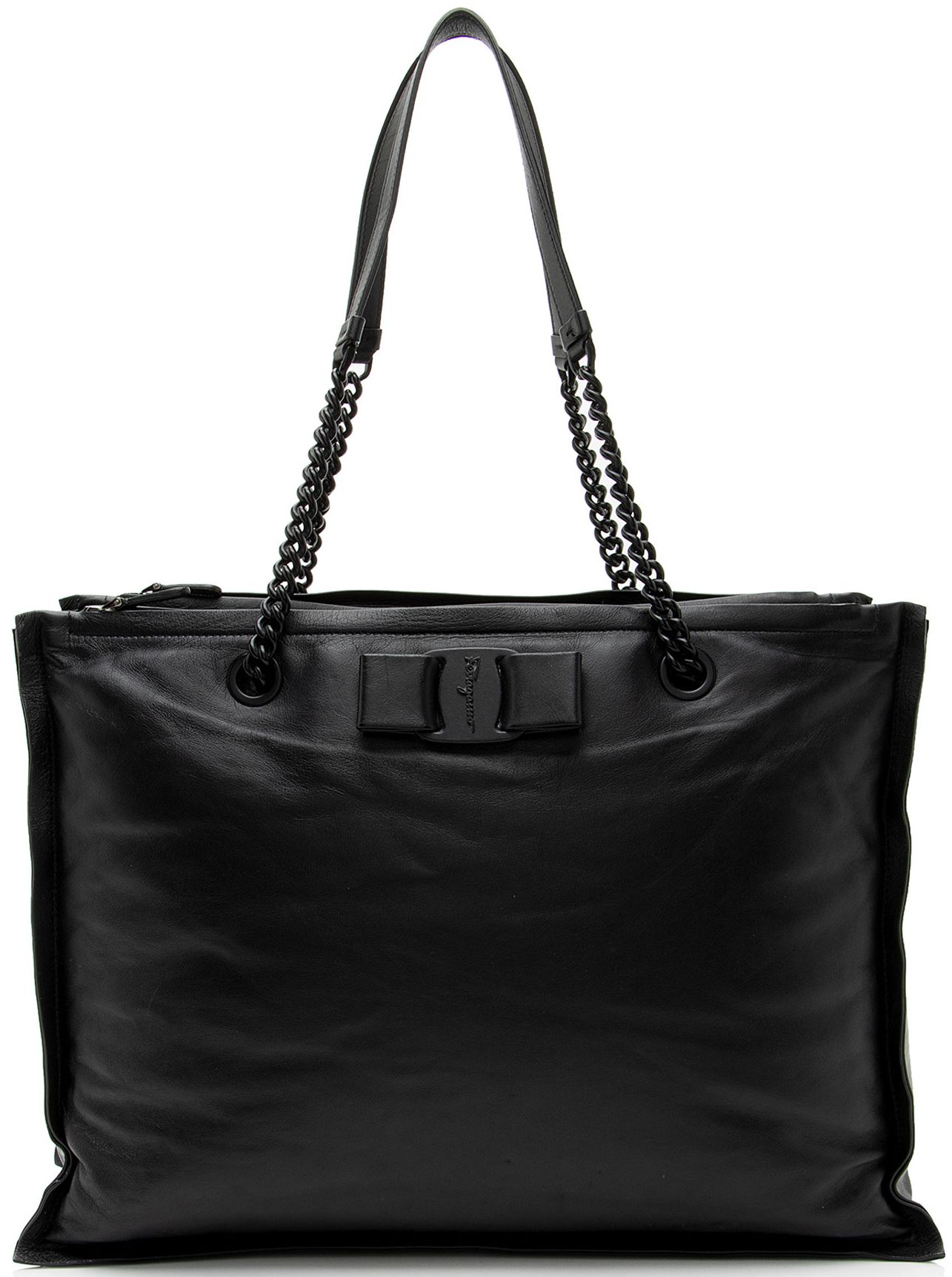 Salvatore Ferragamo Leather Viva Bow Small Tote - Leather - Black