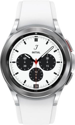 Samsung Galaxy Watch4 (Bluetooth) - 16GB - 42mm - Silver Classic (Stainless Steel) Case with White Fluoroelastomer Ridge Sports Band by Samsung - Refurbished - Very Good condition - CA$92.59