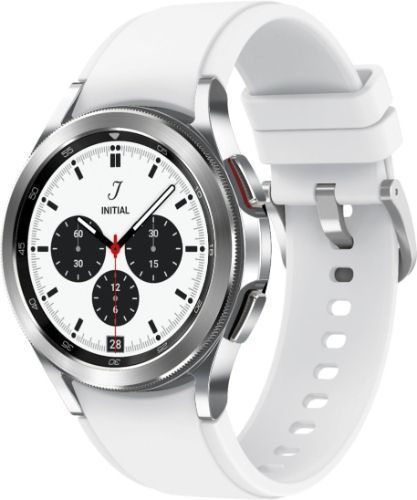 Samsung Galaxy Watch4 (Bluetooth) - 16GB - 42mm - Silver Classic (Stainless Steel) Case with White Fluoroelastomer Ridge Sports Band by Samsung - Image 2