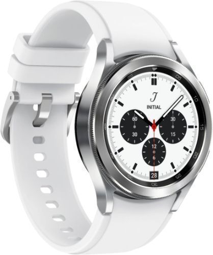 Samsung Galaxy Watch4 (Bluetooth) - 16GB - 42mm - Silver Classic (Stainless Steel) Case with White Fluoroelastomer Ridge Sports Band by Samsung - Image 3
