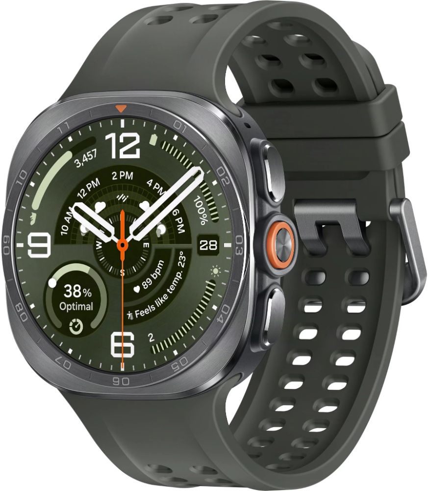 Galaxy Watch Ultra2 (Bluetooth + LTE) - 64GB - 47mm - Titanium Silver Titanium Case with Olive HNBR + Nylon Fabric Marine Band - S/M/L Size by Samsung - Refurbished - Like New condition - Image 2