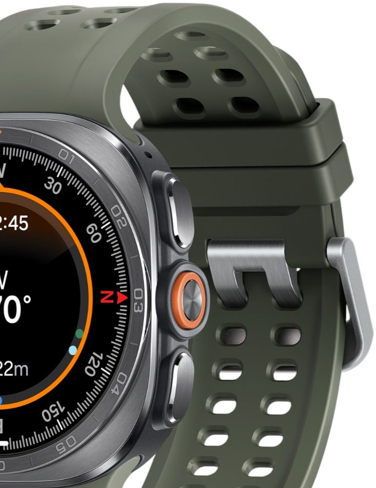 Galaxy Watch Ultra2 (Bluetooth + LTE) - 64GB - 47mm - Titanium Silver Titanium Case with Olive HNBR + Nylon Fabric Marine Band - S/M/L Size by Samsung - Refurbished - Like New condition - Image 6