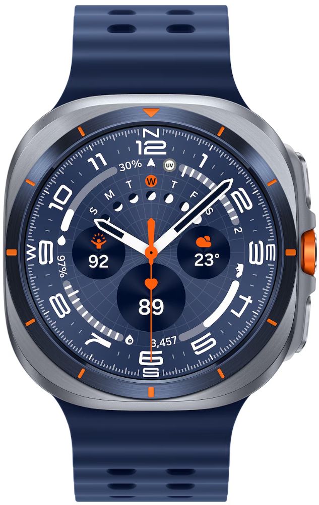 Galaxy Watch Ultra (2025) (Bluetooth + LTE) - 64GB - 47mm - Titanium Blue Titanium Case with Blue Hydrogenated Nitrile Butadiene Rubber Marine Band - S/M/L Size by Samsung - Refurbished - Like New condition - CA$626.99