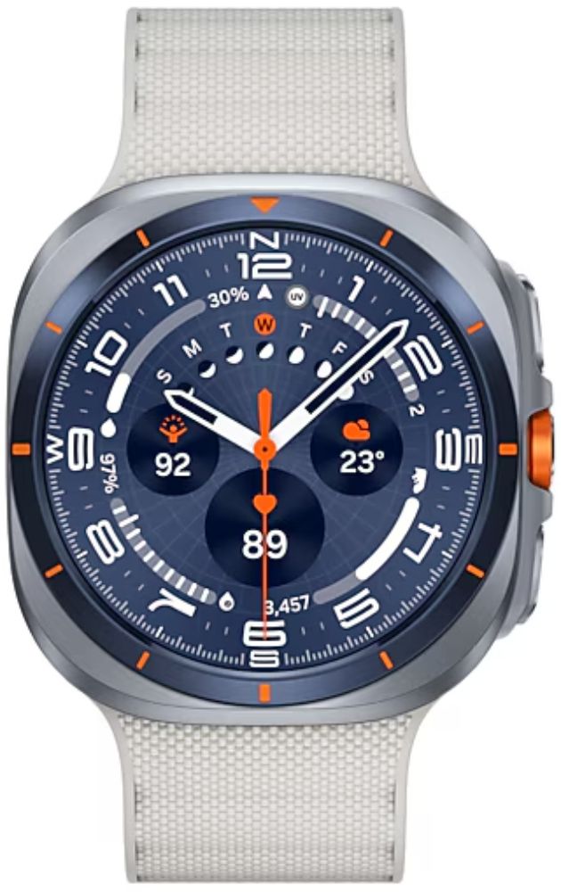 Galaxy Watch Ultra (2025) (Bluetooth + LTE) - 64GB - 47mm - Titanium Blue Titanium Case with White Sand Hydrogenated Nitrile Butadiene Rubber PeakForm Band - S/M/L Size by Samsung - Refurbished - Like New condition - US$2008.99