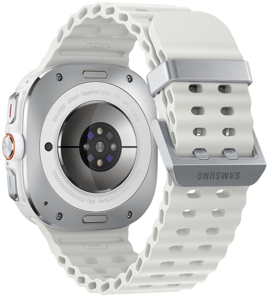 Galaxy Watch Ultra (2025) (Bluetooth + LTE) - 64GB - 47mm - Titanium White Titanium Case with White Hydrogenated Nitrile Butadiene Rubber Marine Band - S/M/L Size by Samsung - Refurbished - Good condition - Image 4