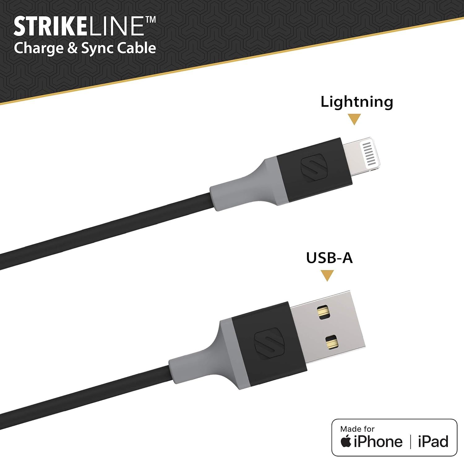 Scosche Strikeline USB-A to Apple Lightning Charge & Sync Cable - Black/Grey by Scosche - Refurbished - Good condition - Image 2