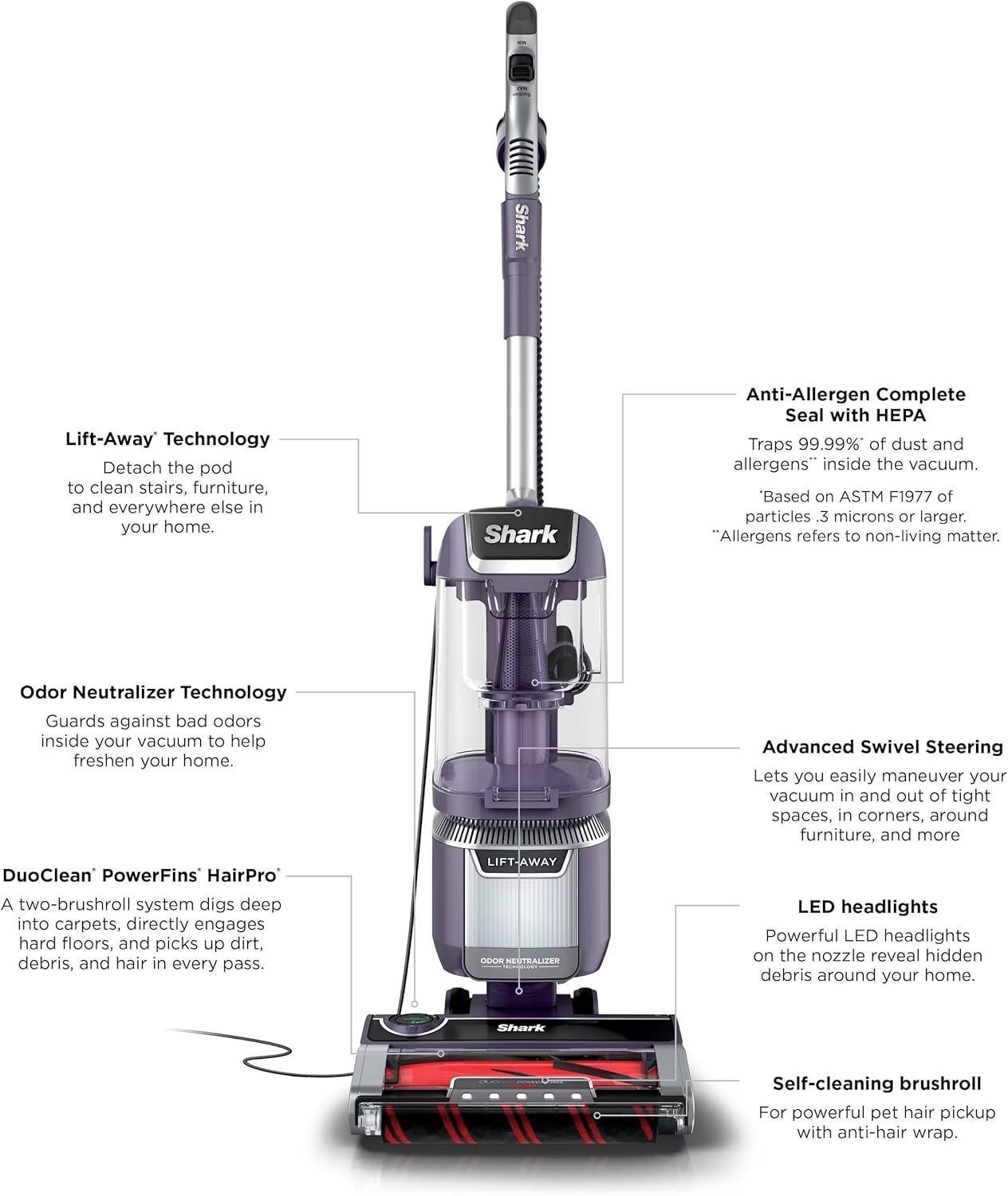 Shark LA701 Rotator Pet Lift-Away ADV Upright Vacuum Cleaner - Purple by Shark - Refurbished - Like New condition - Image 10