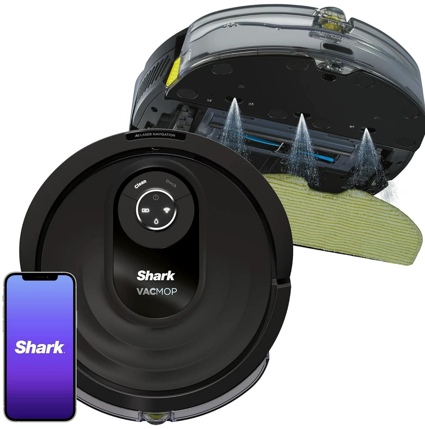 Shark RV2001WD AI Robot VACMOP Pro Wi-Fi Vacuum & Mop with LIDAR Navigation - Black by Shark - Refurbished - Very Good condition - US$151.98