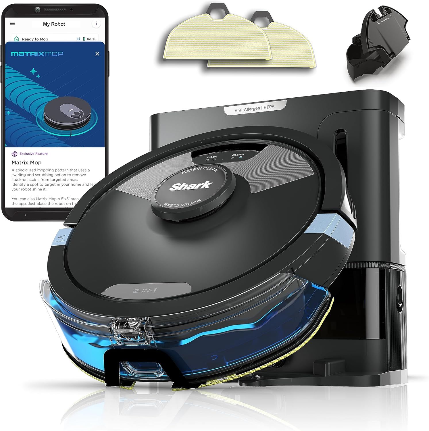 Shark RV2610WA Matrix Plus 2-in-1 Robot Vacuum and Mop with XL HEPA Self-Empty Base - Black by Shark - Refurbished - Very Good condition - US$270.98
