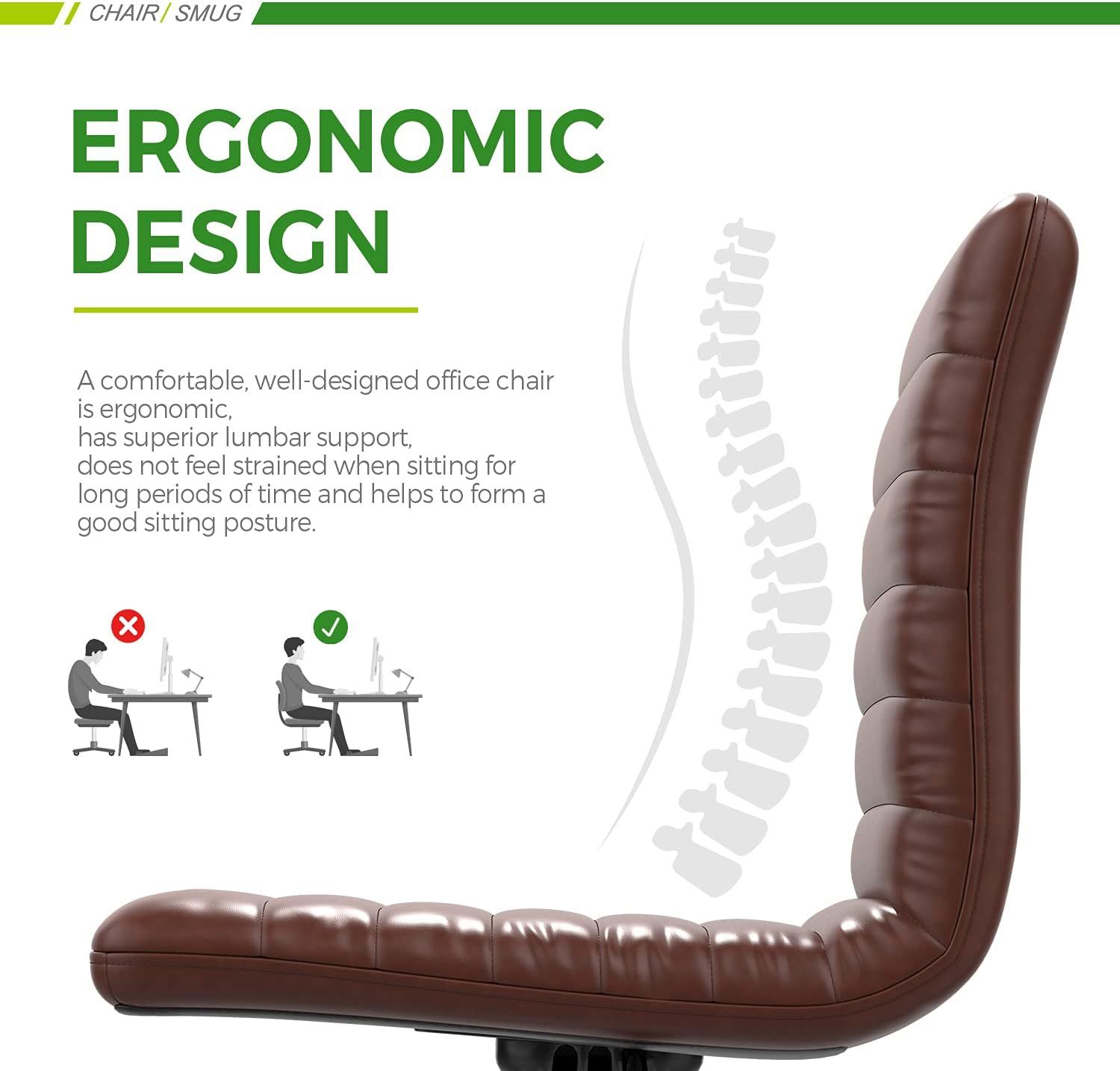Smug Armless Leather Swivel Desk Office Chair - Brown by Smug - Image 3
