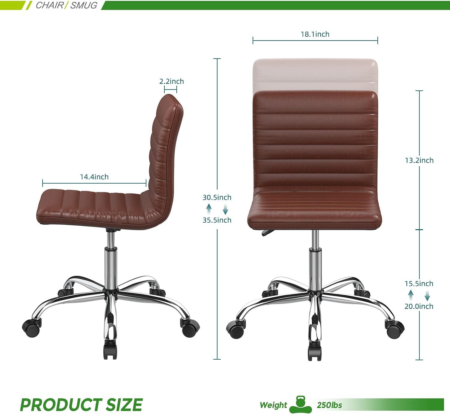 Smug Armless Leather Swivel Desk Office Chair - Brown by Smug - Image 4