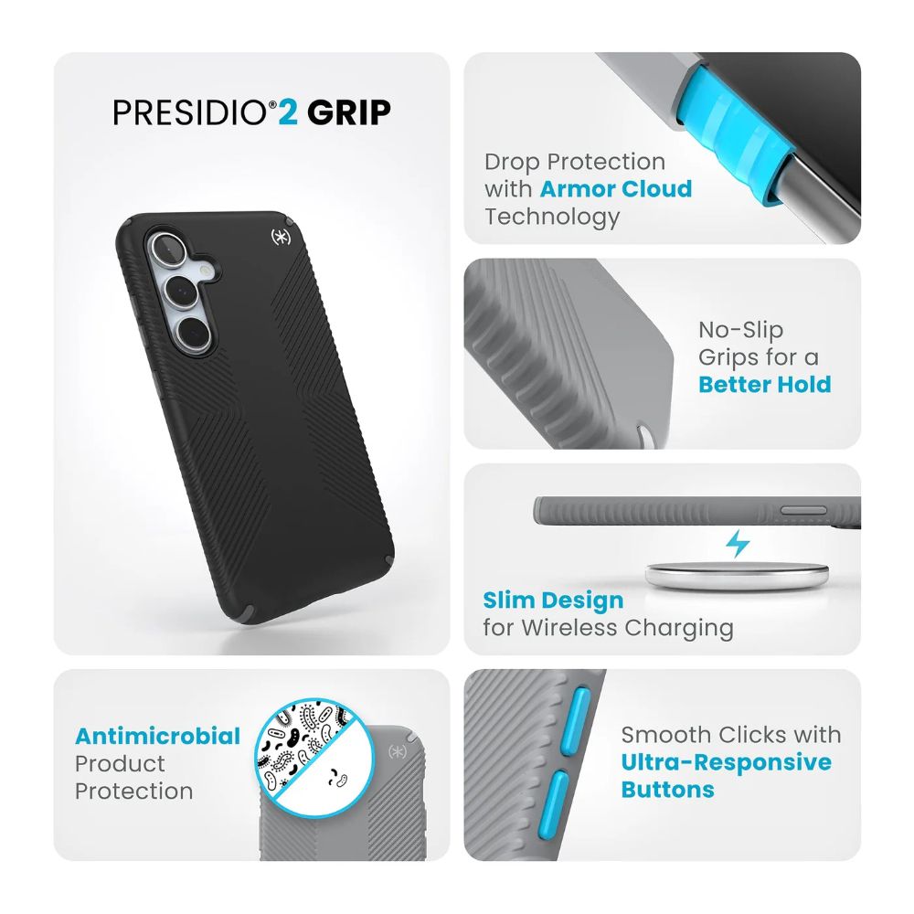 Speck Presidio2 Grip Series Phone Case for Samsung Galaxy S24 FE - Black/Slate Grey - Brand New by Speck - Image 9