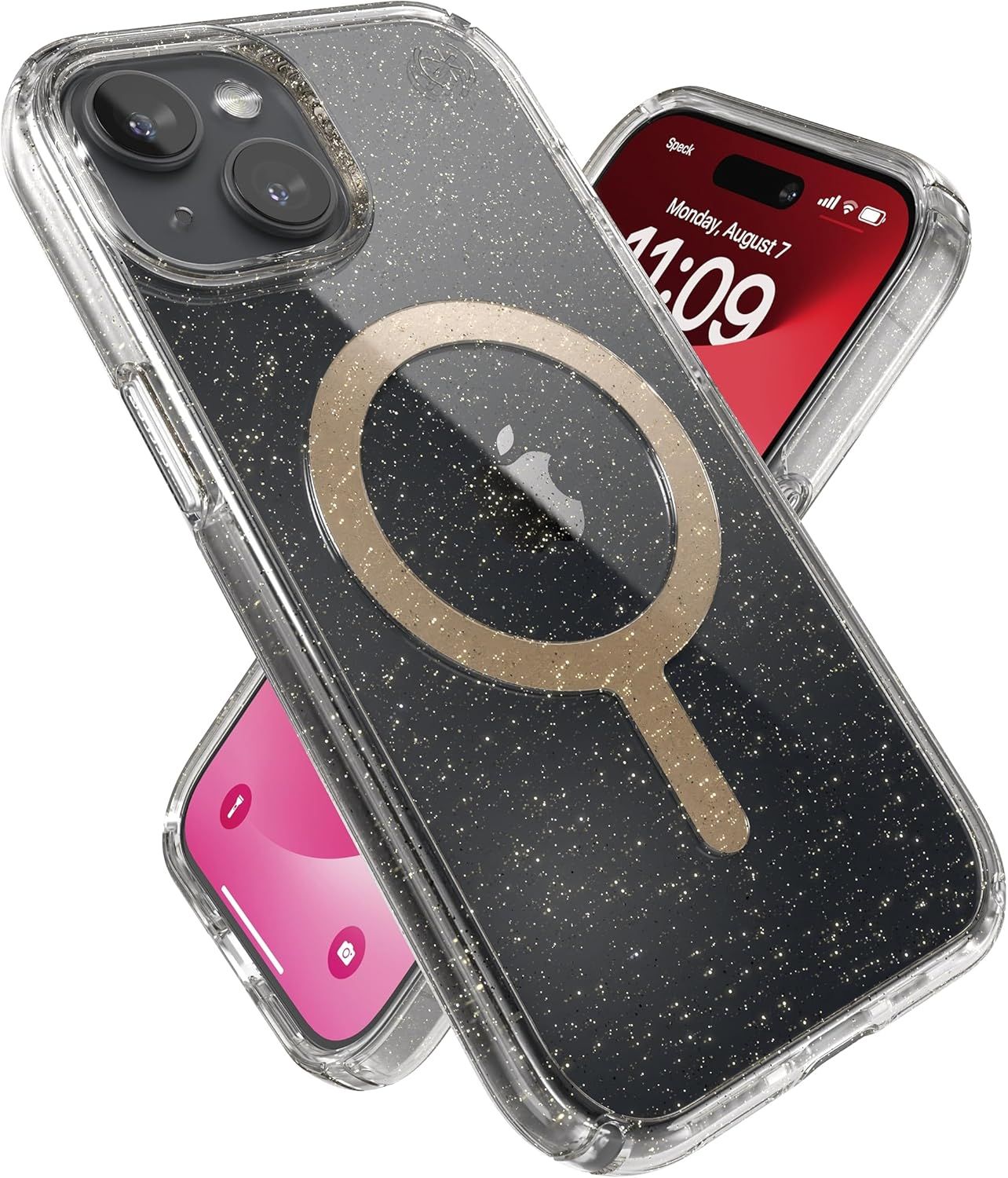 Speck Presidio Lux Glitter with MagSafe Phone Case for iPhone 15 Plus - Clear/Gold Glitter by Speck - Image 2