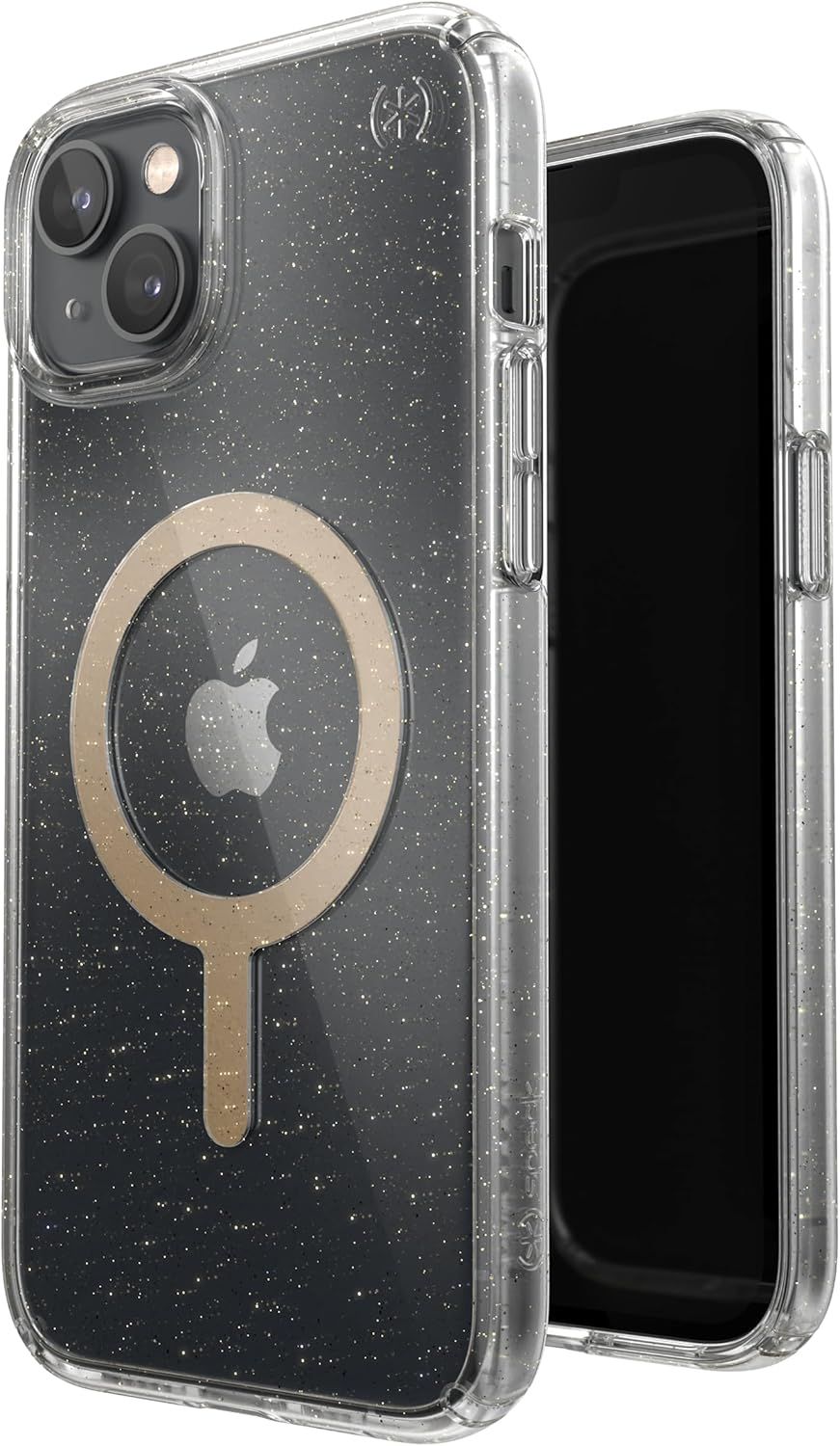 Speck Presidio Perfect-Clear Glitter MagSafe Phone Case for iPhone 14 - Clear/Gold Glitter by Speck - Refurbished - Good condition - US$20.98