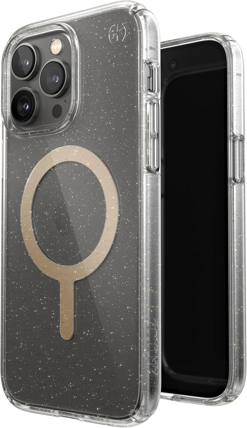 Speck Presidio Perfect-Clear Glitter MagSafe Phone Case for iPhone 14 Pro - Clear/Gold Glitter by Speck - Refurbished - Brand New condition - US$50.98
